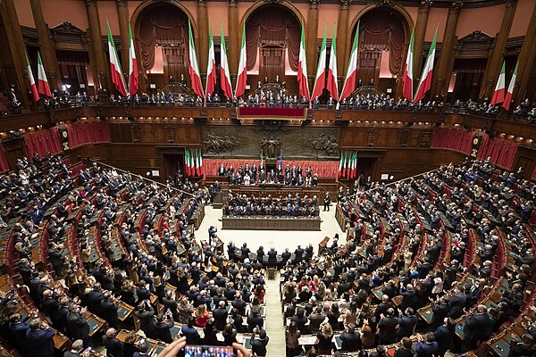 The joint session of the Italian Parliament at Palazzo Montecitorio for the swearing-in ceremony of President Mattarella