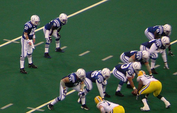 Manning and the Colts line up against the Green Bay Packers in 2004.